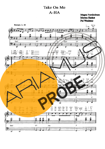 A-ha Take On Me score for Klavier