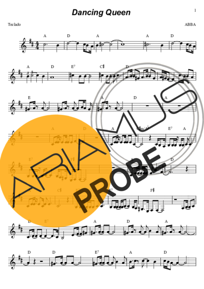 Abba Dancing Queen score for Keys