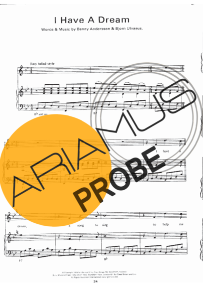 Abba I Have a Dream score for Klavier