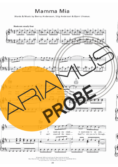 Abba Mamma Mia score for Klavier