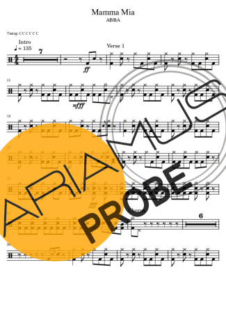 Abba Mamma Mia score for Schlagzeug