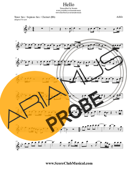 Adele Hello score for Tenor-Saxophon Sopran (Bb)