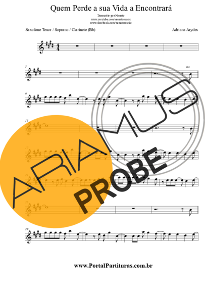 Adriana Aryade Quem Perde a Sua Vida Encontrará score for Tenor-Saxophon Sopran (Bb)