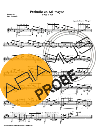 Agustin Barrios Preludio En Mi Mayor score for Akustische Gitarre