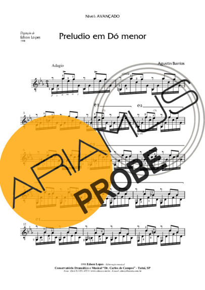 Agustin Barrios Prelúdio Nr 4 em Do menor score for Akustische Gitarre