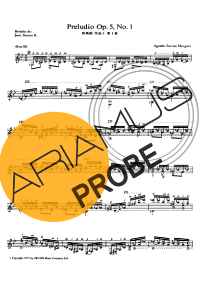 Agustin Barrios Preludio Op 5 No 1 score for Akustische Gitarre