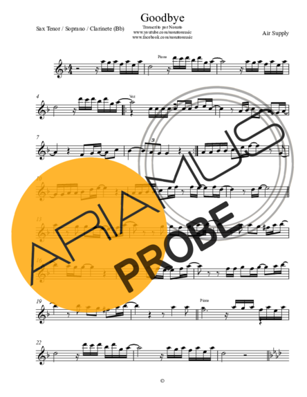 Air Supply Goodbye score for Tenor-Saxophon Sopran (Bb)