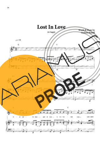 Air Supply Lost In Love score for Klavier