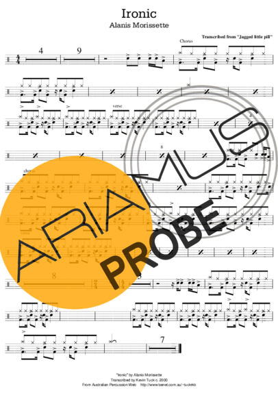 Alanis Morissette Ironic score for Schlagzeug