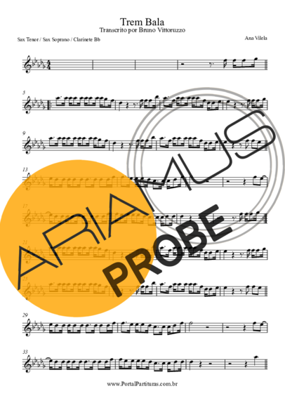Ana Vilela Trem Bala score for Tenor-Saxophon Sopran (Bb)