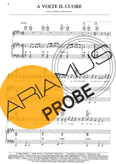 Andrea Bocelli A Volte Il Cuore score for Klavier