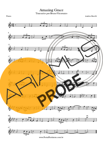 Andrea Bocelli Amazing Grace score for Floete