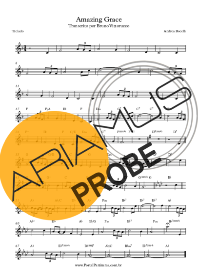 Andrea Bocelli Amazing Grace score for Keys
