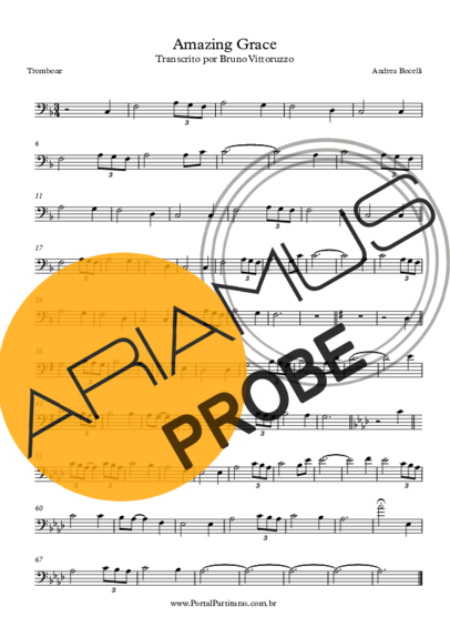 Andrea Bocelli Amazing Grace score for Posaune