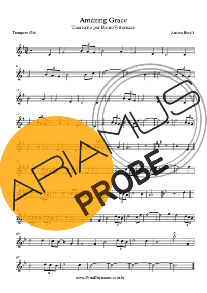 Andrea Bocelli Amazing Grace score for Trompete