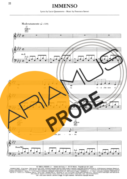 Andrea Bocelli Immenso score for Klavier