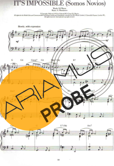 Andrea Bocelli Its Impossible (Somos Novios) score for Klavier