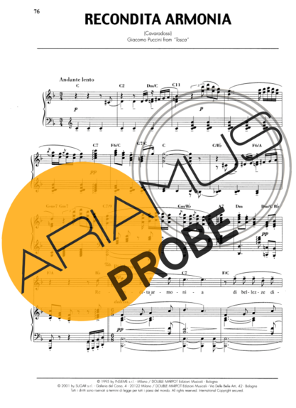 Andrea Bocelli Recondita Armonia score for Klavier