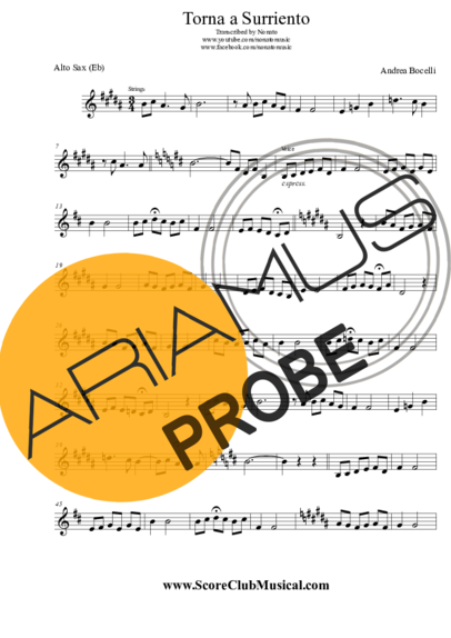Andrea Bocelli Torna a Surriento score for Alt-Saxophon