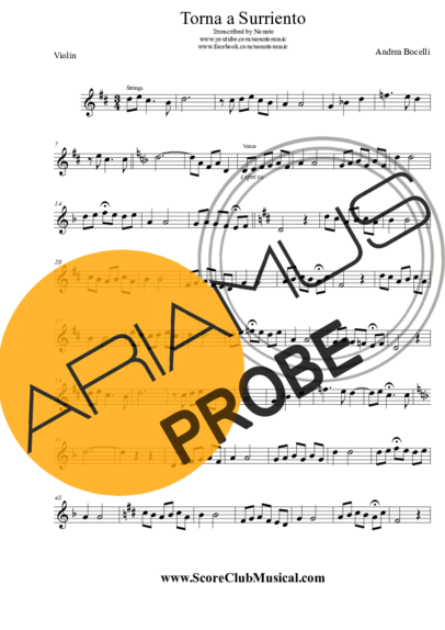 Andrea Bocelli Torna a Surriento score for Geigen