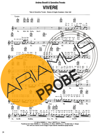 Andrea Bocelli Vivere score for Akustische Gitarre