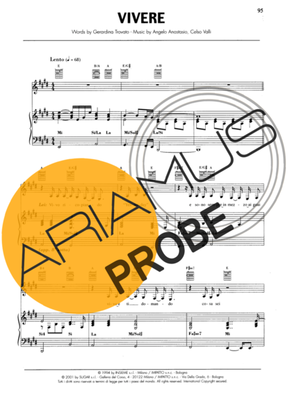Andrea Bocelli Vivere score for Klavier