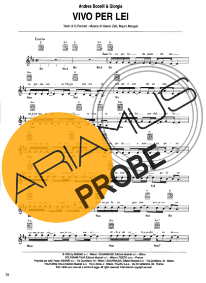 Andrea Bocelli Vivo Per Lei score for Akustische Gitarre