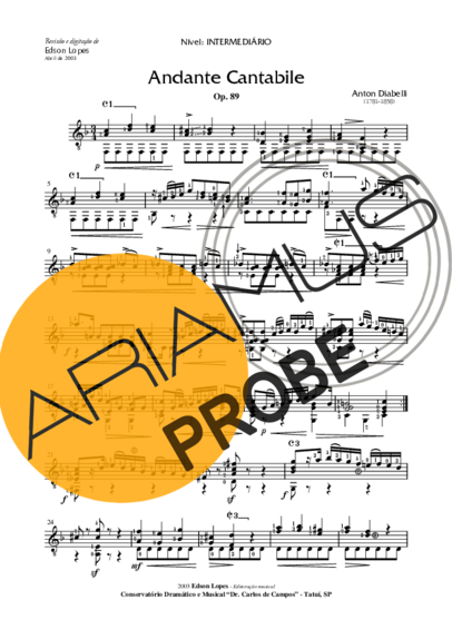 Anton Diabelli Andante Cantabile (Op. 89) score for Akustische Gitarre