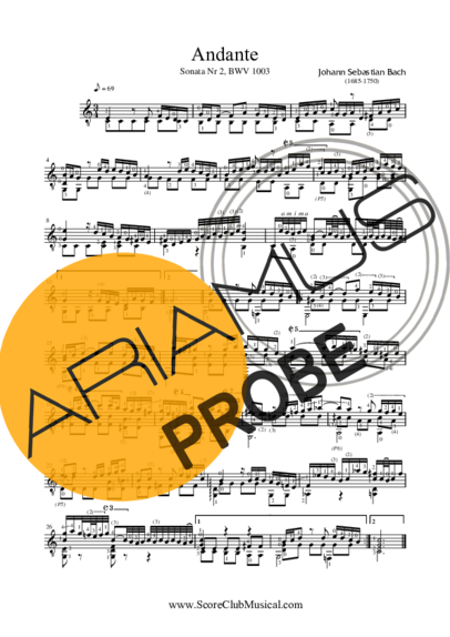 Bach Andante BWV 1003 (da Sonata Nr 2 para Violino) score for Akustische Gitarre