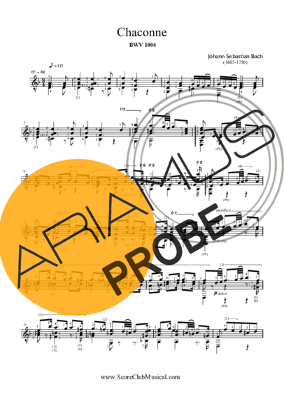 Bach Chaconne BWV 1004 score for Akustische Gitarre