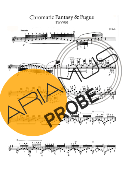 Bach Chromatic Fantasy E Fugue BWV 903 score for Akustische Gitarre