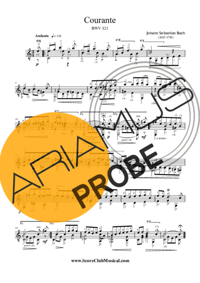 Bach Courante BWV 821 score for Akustische Gitarre