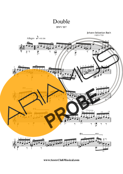 Bach Double BWV 997 score for Akustische Gitarre