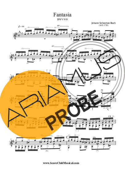 Bach Fantasia BWV 919 score for Akustische Gitarre