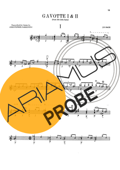 Bach Gavote I E II (From 5th Cello Suite) score for Akustische Gitarre