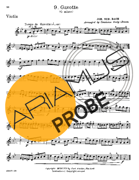 Bach Gavotte in G minor score for Geigen