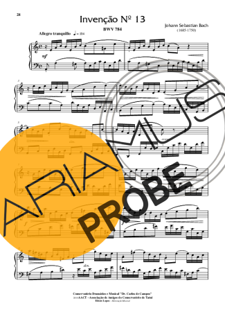 Bach Invenção Nr 13 score for Klavier