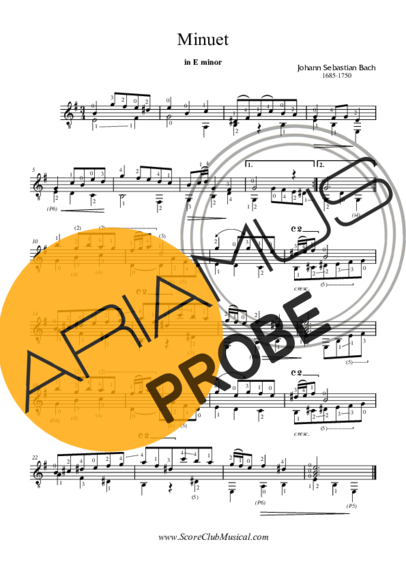 Bach Menueto em Mi menor BWV 132 score for Akustische Gitarre
