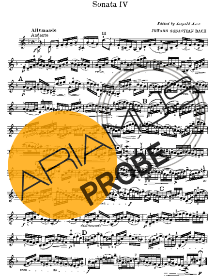 Bach Partita No. 2 in D minor BWV1004 score for Geigen