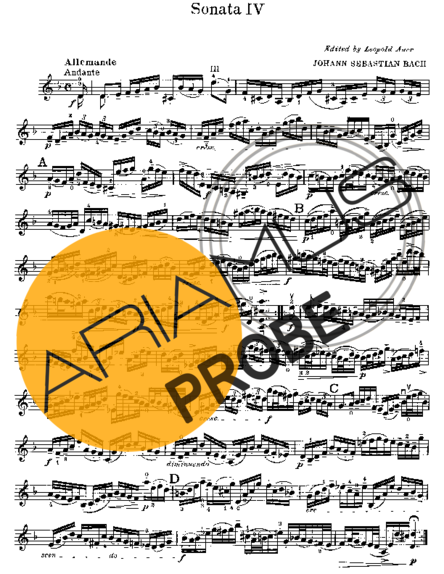 Bach Partita No. 2 in D minor BWV1004 score for Geigen