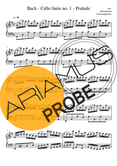Bach Prelude (Cello Suite No 1) score for Klavier