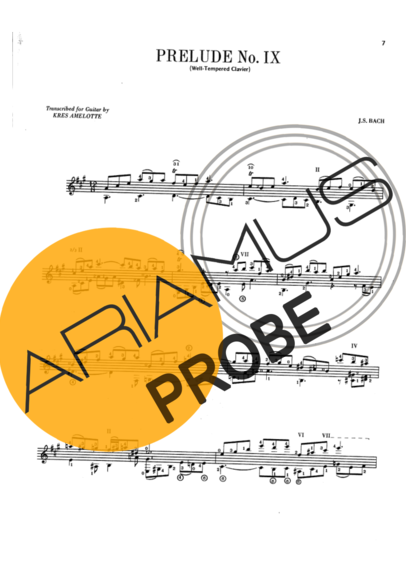 Bach Prelude No IX score for Akustische Gitarre
