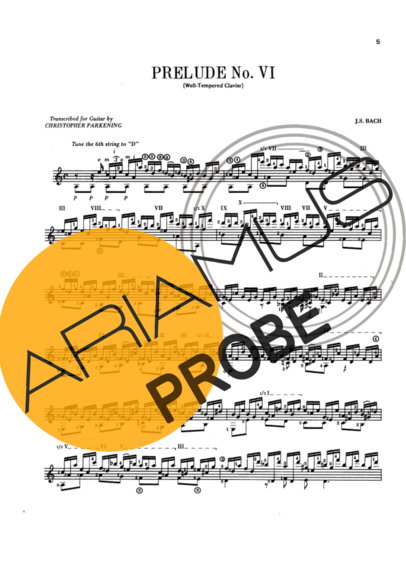 Bach Prelude No VI score for Akustische Gitarre