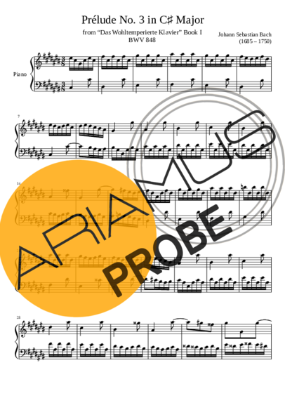 Bach Prelude No. 3 BWV 848 In C Major score for Klavier