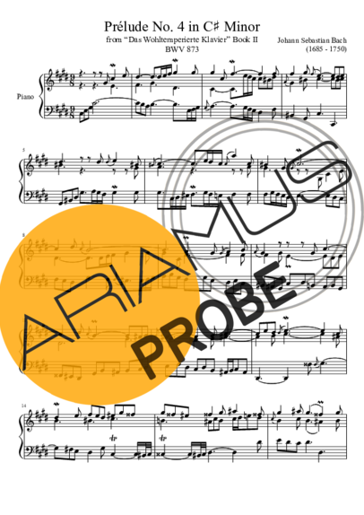 Bach Prelude No. 4 BWV 873 In C Minor score for Klavier