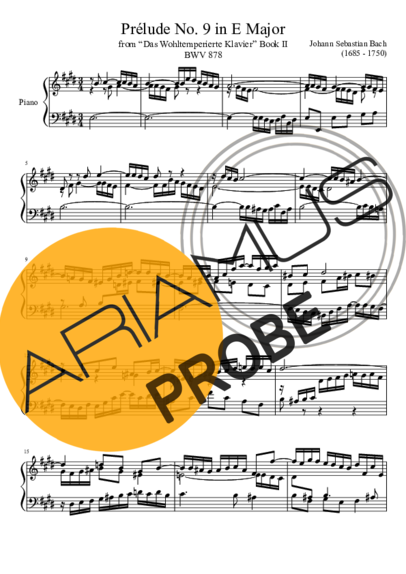 Bach Prelude No. 9 BWV 878 In E Major score for Klavier