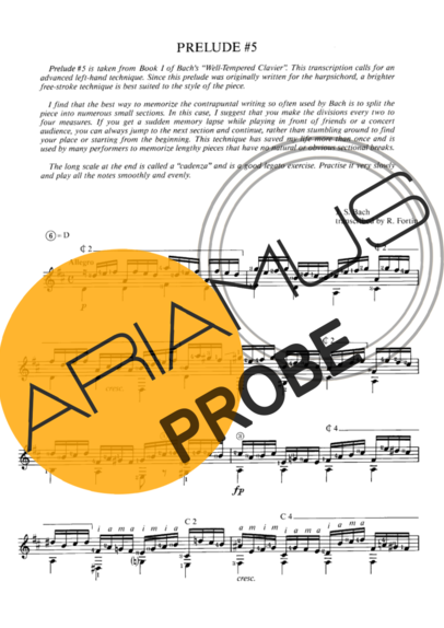 Bach Prelude Nr 5 score for Akustische Gitarre