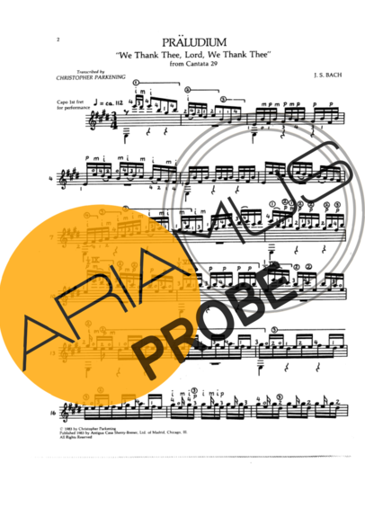 Bach Preludio (Cantata 29) score for Akustische Gitarre