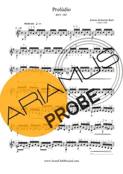 Bach Preludio BWV 1007 score for Akustische Gitarre