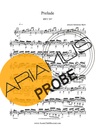 Bach Preludio BWV 997 score for Akustische Gitarre